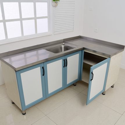 不锈钢灶台柜简易橱柜经济型一体厨柜组装厨房洗碗柜水槽柜灶台柜