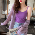 短款白针织小吊带女防晒内搭夏季冰丝背心打底衫外穿性感上衣紫色