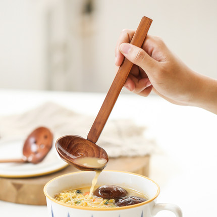 日式木质拉面勺子家用木勺耐高温长柄吃面漏勺火锅勺汤勺捞勺套装