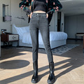 设计感系带牛仔裤女高腰2021韩版新款修身显瘦小脚水洗铅笔裤