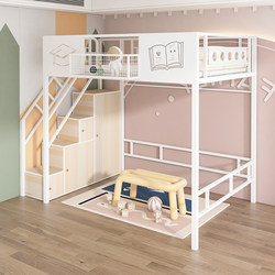 新款铁艺高架床多功能阁楼床简约省空间小户型床下桌铁架床北欧