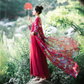现货【花间酒】复古改良襦裙女春季新款汉元素连衣裙红色网纱长裙