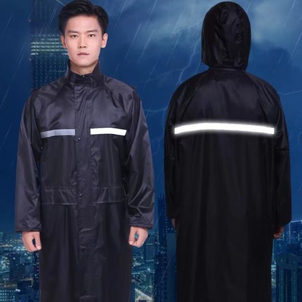 工地施工雨衣黑色雨衣长款连体全身执勤劳保户外反光雨衣PVC成人