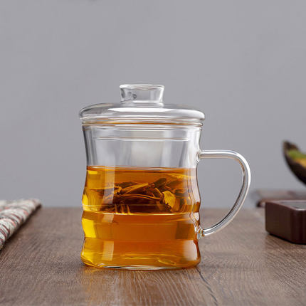 竹节杯加厚玻璃便携耐热花茶杯透明过滤泡茶杯350ml家用茶水分离