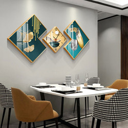 餐厅装饰画轻奢菱形钟表饭厅组合挂画客厅背景墙高档餐桌墙面壁画