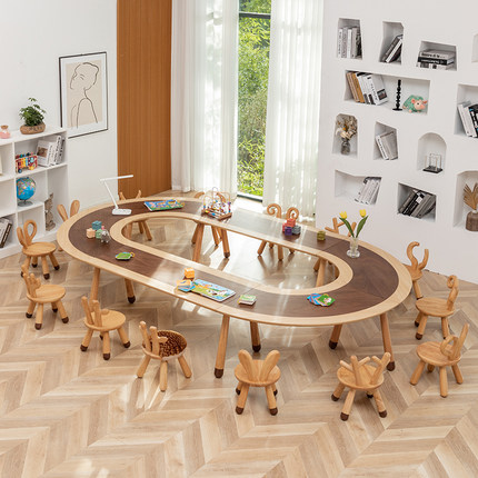 售楼处简约儿童手工玩具乐高实木桌幼儿科技馆教室桌椅组合可定制