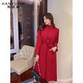 韩语琳风衣女套装秋季2021年新款韩版红色风衣黑色连衣裙子两件套
