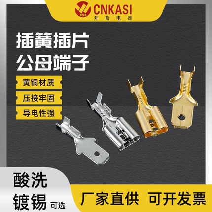 汽车配件插拔式插簧插片6.3/4.8/2.8黄铜裸端子公母接线端子酸洗