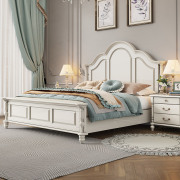 美式白色全实木高箱双人床风格家具1.8米婚床原木欧式铺板床卧室