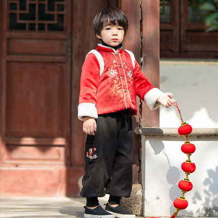 汉服男童冬装加棉加厚中式保暖棉服小男孩中国风拜年服过年新年装