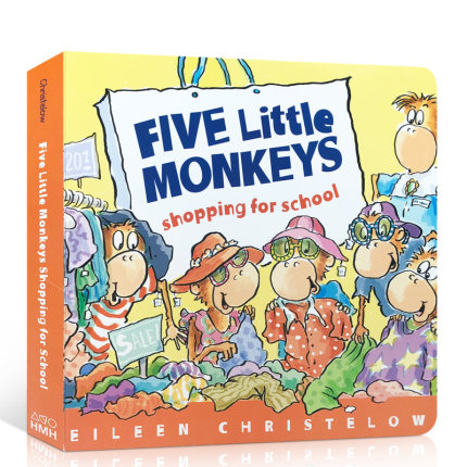 英文原版绘本廖彩杏书单Five Little Monkeys Shopping for School 五只小猴子趣味晚安故事英语启蒙 可搭jumping on the bed