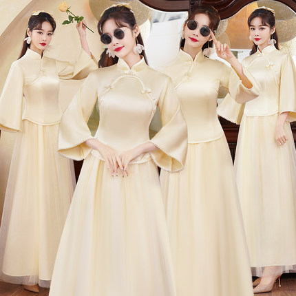 伴娘服2024新款中式复古中国风平时可穿仙气质高级感礼服裙冬季女