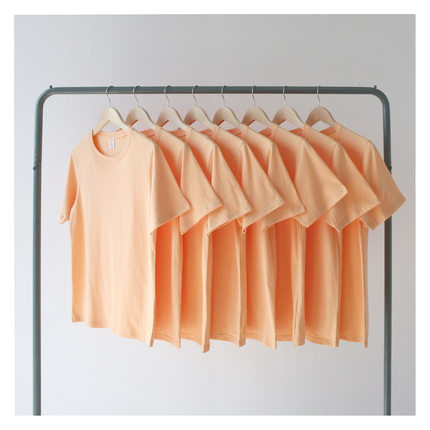 新款 夏季薄款淡橙色 哈密瓜色 纯棉圆领短袖T恤 男 女 宽松潮流