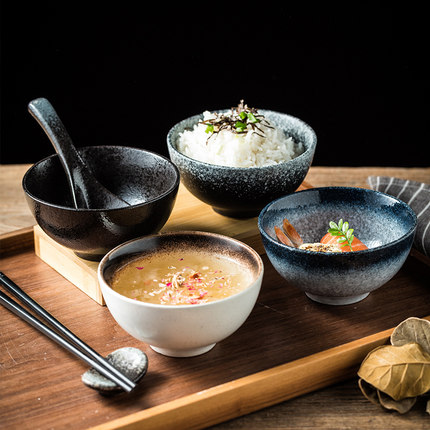 日式米饭碗单个陶瓷碗 家用吃饭小碗餐具创意复古汤碗餐厅汤面碗