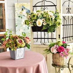 美式假花玫瑰花客厅装饰花摆设餐桌花艺摆件 仿真花软装花卉套装