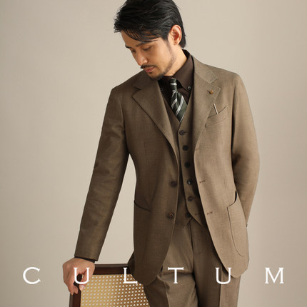 CULTUM意式那不勒斯瀑布袖商务休闲西服男套装正装免烫西装三件套