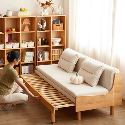 实木沙发床两用推拉可折叠小户型客厅伸缩沙发床2023新款简约北欧
