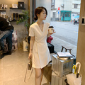 GG。欧洲站新款高级感西装裙别致收腰裙子女设计感小众白色连衣裙