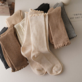 超适合秋冬的棕咖系~木耳花边袜子女中筒袜棉质堆堆外穿长袜黑白