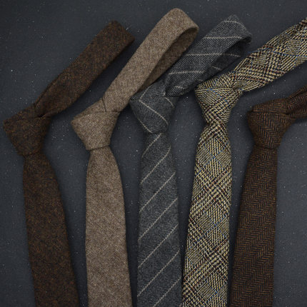 6cm 窄款休闲领带男士英伦绅士复古浪漫羊毛条纹手打款厚款冬季
