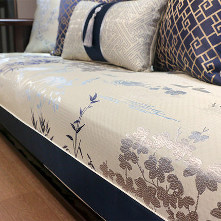 新中式沙发垫四季高端实木沙发巾禅意中国风布艺防滑现代沙发套罩