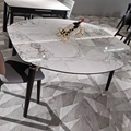 黑白灰家用小户型极简易新款实木折叠餐桌椅岩板收缩简约变圆桌台