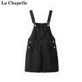 拉夏贝尔/La Chapelle波点牛仔背带裤女夏季高腰背带显瘦直筒裤子