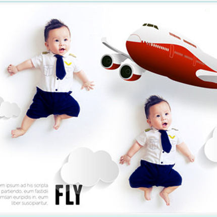 儿童摄影服装新款 影楼主题拍摄机长小空军拍照服饰男女百天宝宝