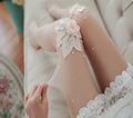 花朵丝袜女夏季薄款防勾丝白色蕾丝甜美连裤珍珠花卉黑色美腿袜子