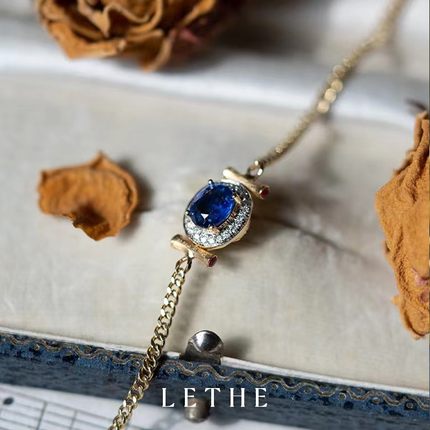 vintage锁骨链法式复古经典蓝 锆石项链吊坠女高级感精致