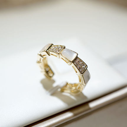 韩国时尚网红贝壳猫眼石水晶满钻小众设计师款几何戒指食指戒女