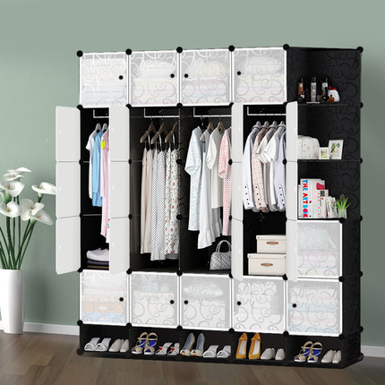 简易布衣柜简约现代经济型收纳柜钢架布艺实木板式组合装塑料衣橱
