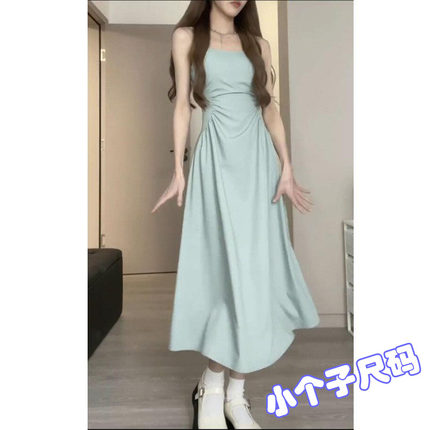 150小矮个子法式桔梗纯色吊带连衣裙女夏季新款高级感气质a字长裙