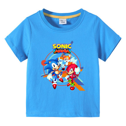 索尼克Sonic儿童夏装短袖T恤男女童打底衫宝宝全棉半袖体恤童装潮