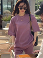 紫色短袖t恤女2024年新款夏装宽松显瘦中长半袖大版体恤通勤上衣