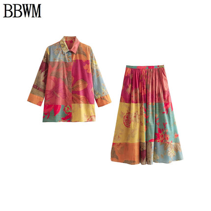 BBWM 新款 欧美女装时尚印花衬衫休闲半裙 2981045 2980045