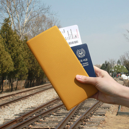 韩国fenice长款护照夹纯色皮革ins旅行护照套证件收纳零钱包卡包