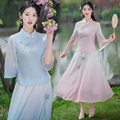 中国风女装2023夏季新款年轻款少女文艺复古绣花旗袍上衣半裙套装
