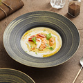 手绘乌金砂浓汤碗日式复古餐厅特色草帽盘陶瓷餐具意面沙拉碗商用