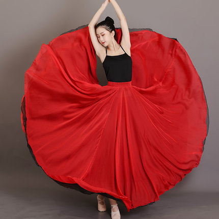 古典舞蹈服女飘逸新疆舞蹈演出服天丝半身长裙两面穿 720度超大摆