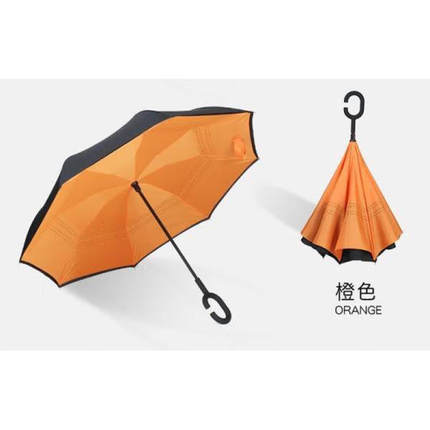 雨伞反向伞免持式车用双层加大号晴雨汽车反折长柄伞反向伞-橘色