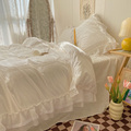 法式赫本风奶油白色床上四件套纯棉全棉高级感仙气公主风床单被套