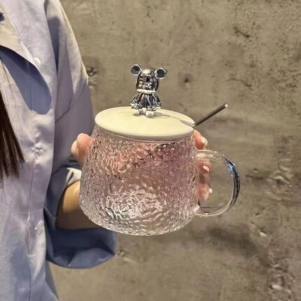 日式卡通熊玻璃杯网红爆款水杯带把手茶杯早餐学生女咖啡牛奶杯子
