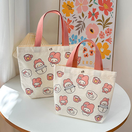 韩版可爱手提包帆布袋卡通兔子手拎包女饭盒学生帆布包幼儿园礼品