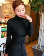 秋冬韩版高领长袖t恤女装修身显瘦常规款上衣纯色紧身内搭打底衫