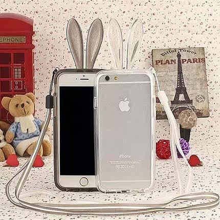 日韩卡通适用6兔耳朵边框6s手机壳iPhone6plus硅胶手机套5SE挂绳