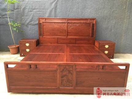 新中式简约现代祥云双人大床1.8米老榆木实京瓷苏梨大观家具