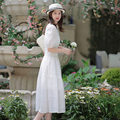 法式初恋仙女高级感轻奢气质长裙收腰显瘦绝美白色泡泡袖连衣裙子