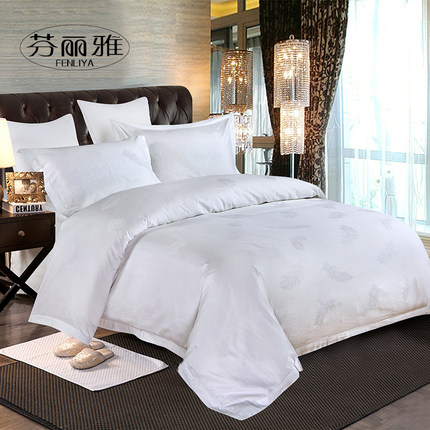 芬丽雅酒店宾馆全棉床上用品60支提花羽毛花白色被套床单件套