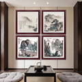 新中式玄b关装饰画办公室客厅沙发背景挂画国画山水画斗方靠山壁